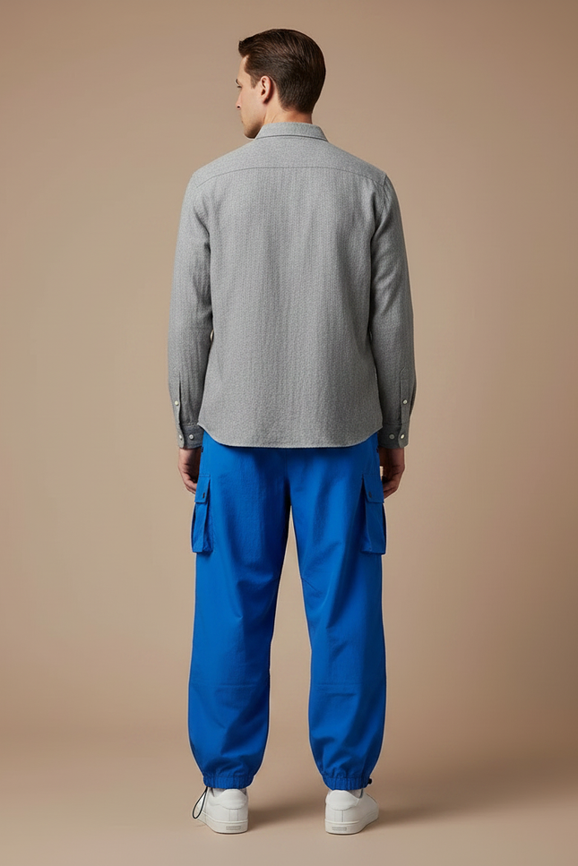 Pantalon Parachute Bleu Cargo Ample Décontracté Homme - Polyester - vue 2
