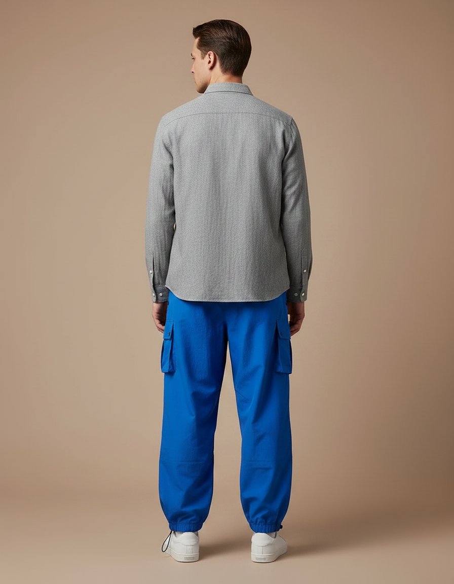 Pantalon Parachute Bleu Cargo Ample Décontracté Homme - Polyester - vue 2
