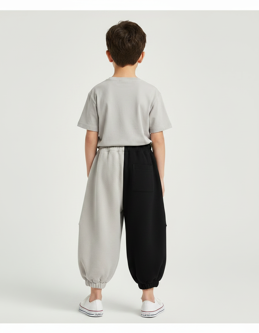Pantalon Parachute Bicolore Ample Molletonné Enfant Coton - Multicolore - vue 2