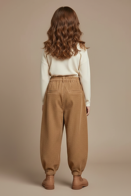 Pantalon Parachute Côtelé Ample Marron Fille Décontracté - Cordé - vue 2