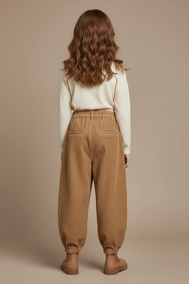 Pantalon Parachute Côtelé Ample Marron Fille Décontracté - Cordé - vue 2