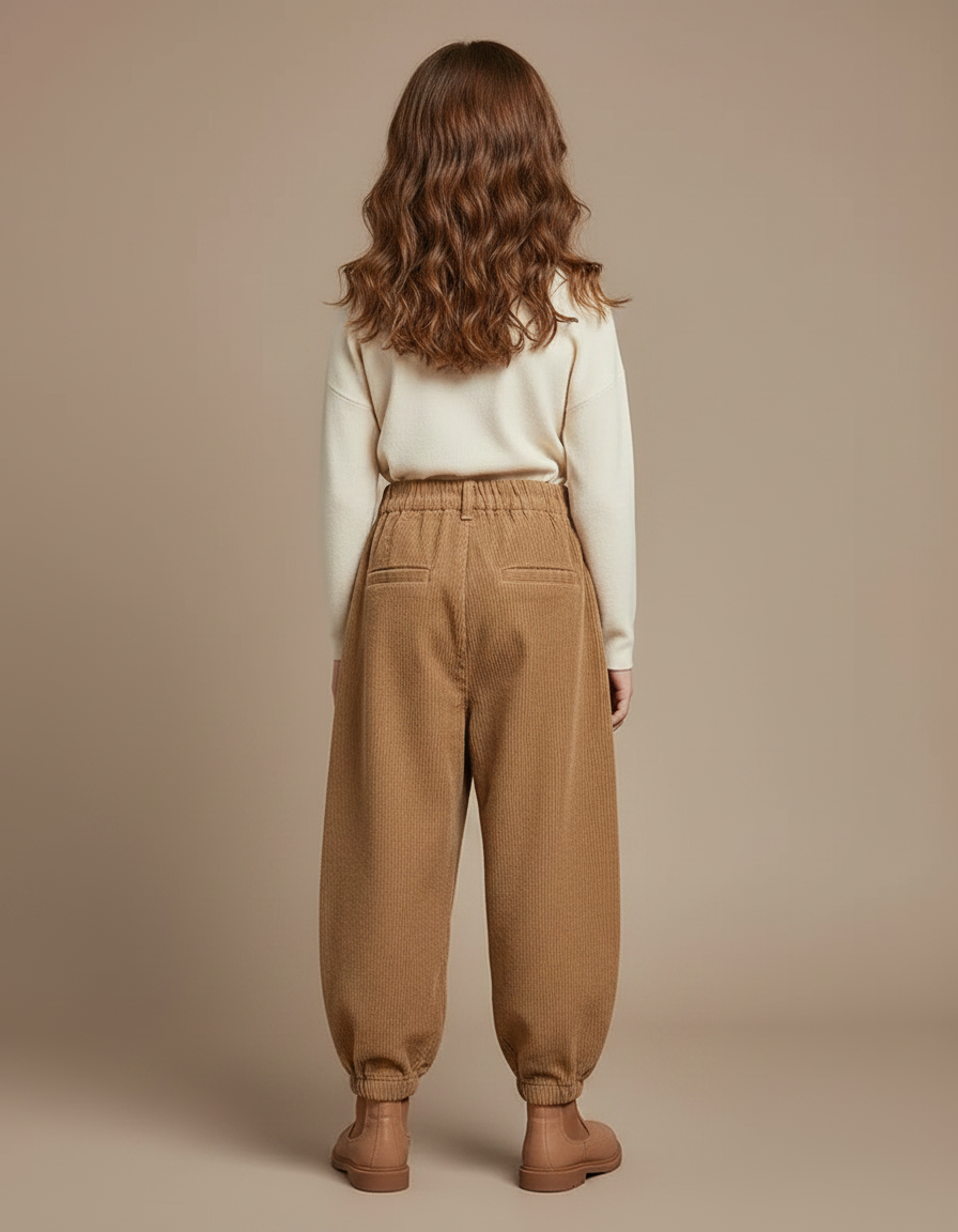 Pantalon Parachute Côtelé Ample Marron Fille Décontracté - Cordé - vue 2