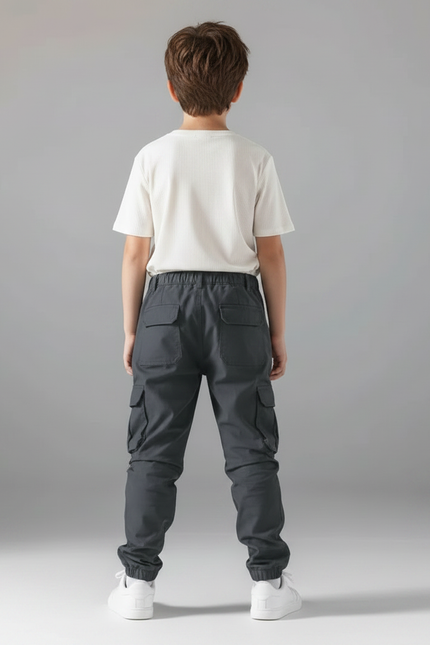 Pantalon Parachute Cargo Gris Cordon Ample Garçon - Gabardine - vue 2