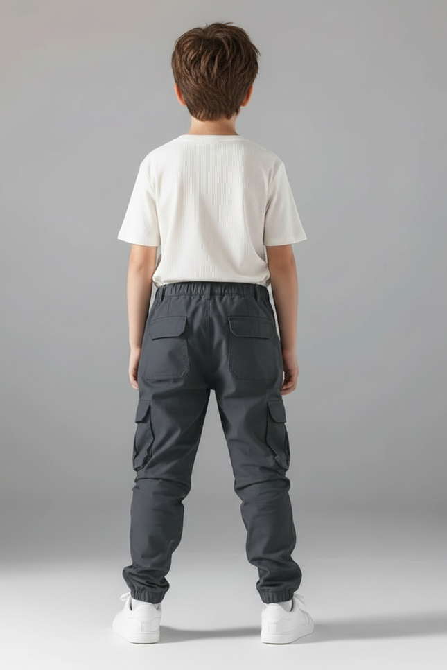 Pantalon Parachute Cargo Gris Cordon Ample Garçon - Gabardine - vue 2