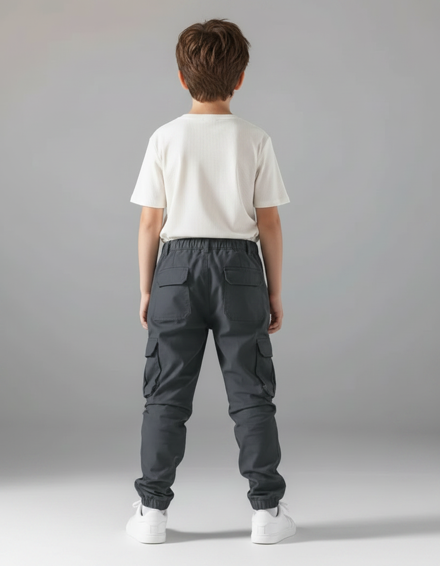 Pantalon Parachute Cargo Gris Cordon Ample Garçon - Gabardine - vue 2