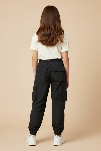 Pantalon Parachute Noir Cargo Ample Femme Urbain Décontracté - Polyester - vue 2