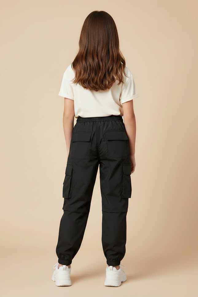 Pantalon Parachute Noir Cargo Ample Femme Urbain Décontracté - Polyester - vue 2