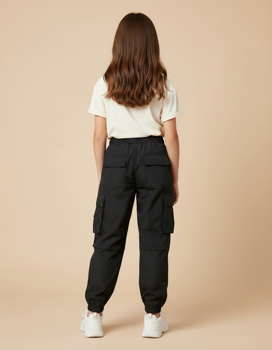 Pantalon Parachute Noir Cargo Ample Femme Urbain Décontracté - Polyester - vue 2