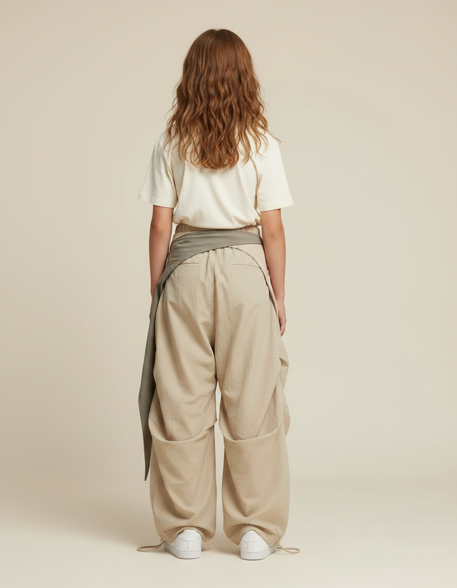 Pantalon Parachute Beige Ample Fluide Cordon Fille - Polyester - vue 2