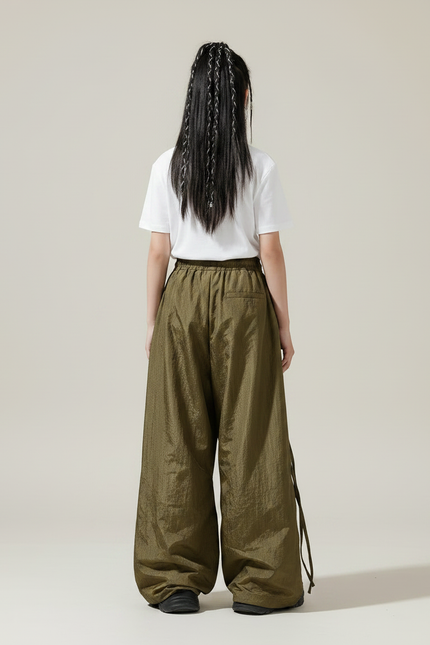 Pantalon Parachute Kaki Ample Boutons Streetwear Fille - Polyester - vue 2