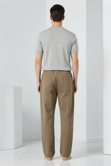 Pantalon Parachute Marron Ample Décontracté Homme Coton - Kaki Toile - vue 2