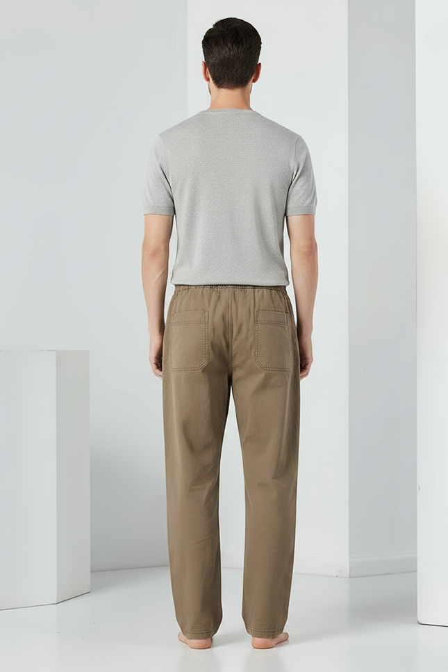 Pantalon Parachute Marron Ample Décontracté Homme Coton - Kaki Toile - vue 2