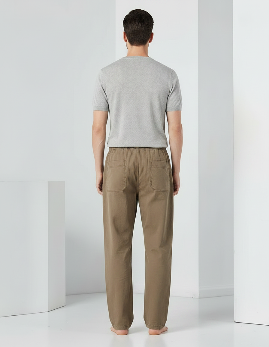 Pantalon Parachute Marron Ample Décontracté Homme Coton - Kaki Toile - vue 2