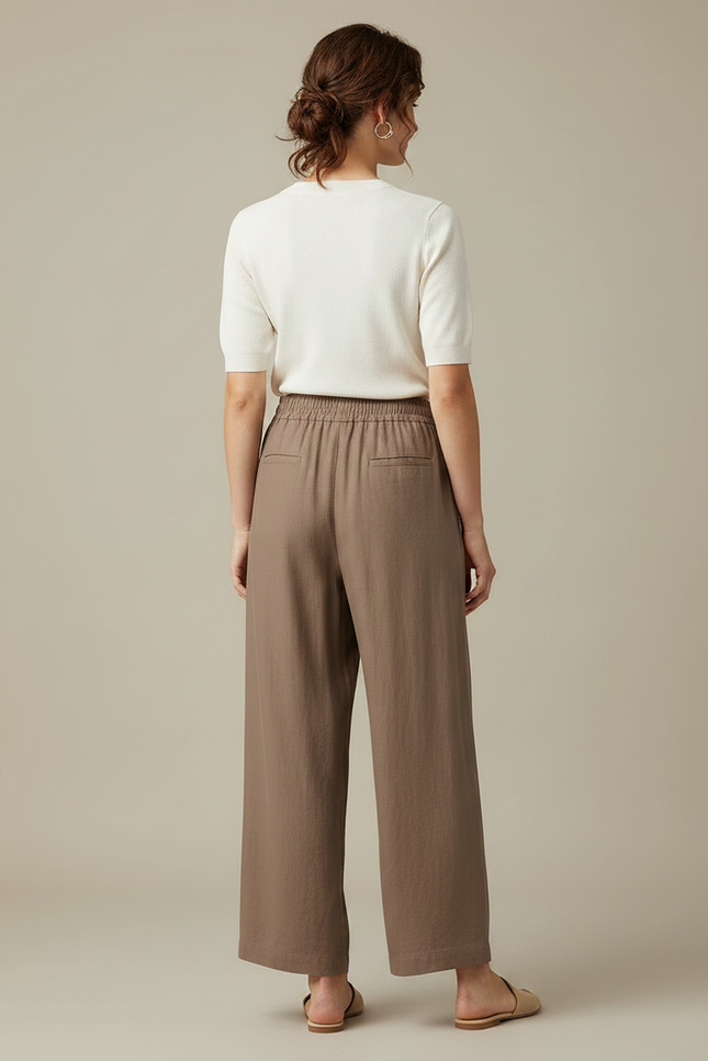 Pantalon Parachute Marron Lin Ample Casual Femme - vue 2