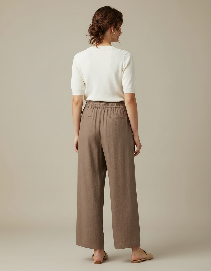 Pantalon Parachute Marron Lin Ample Casual Femme - vue 2