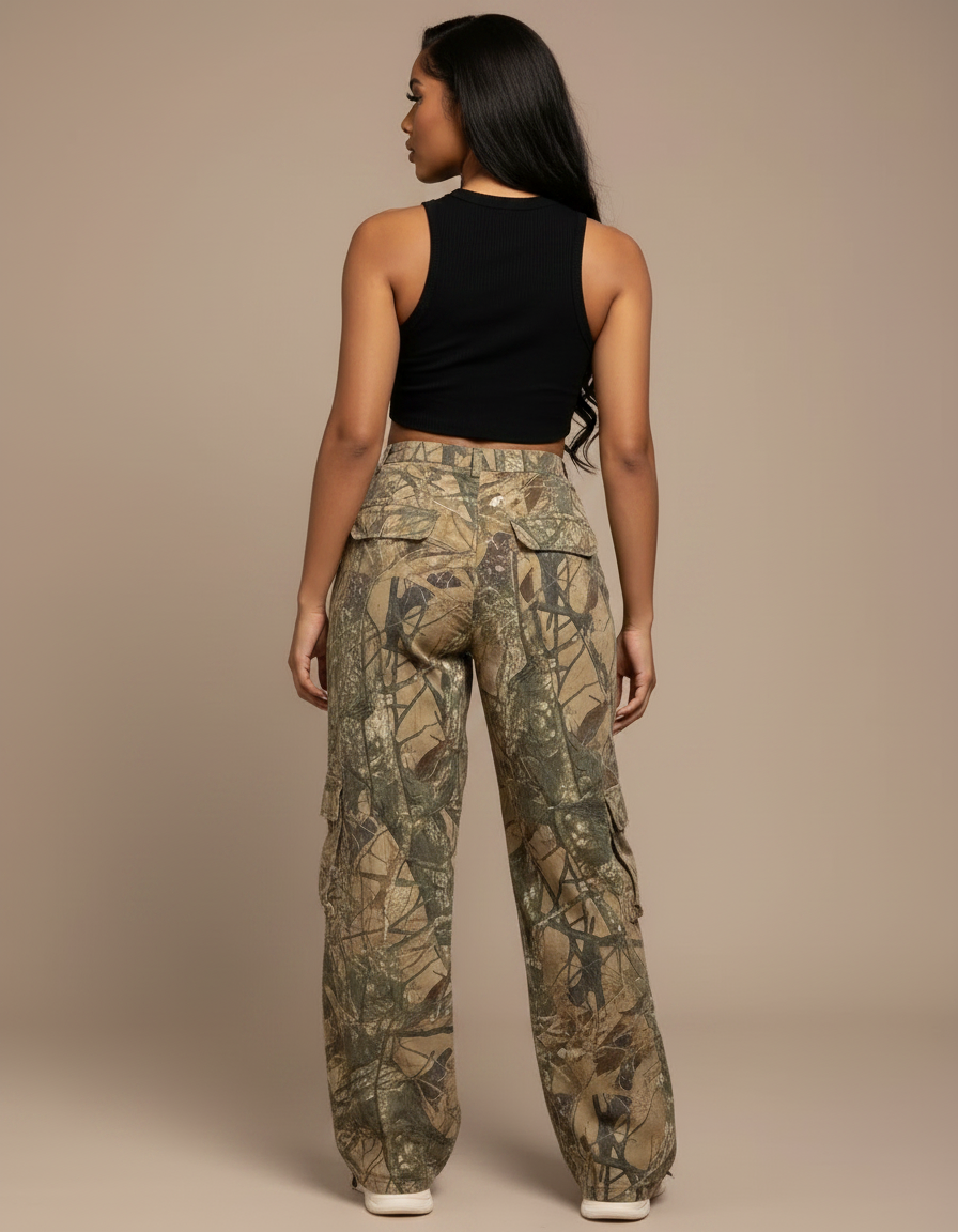 Pantalon Parachute Camouflage Ample Cargo Femme Y2K - Multicolore Toile - vue 2