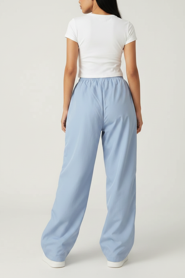 Pantalon Parachute Bleu Clair Ample Décontracté Sportif - Polyester - vue 2