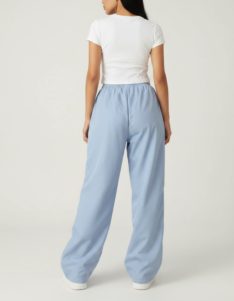 Pantalon Parachute Bleu Clair Ample Décontracté Sportif - Polyester - vue 2