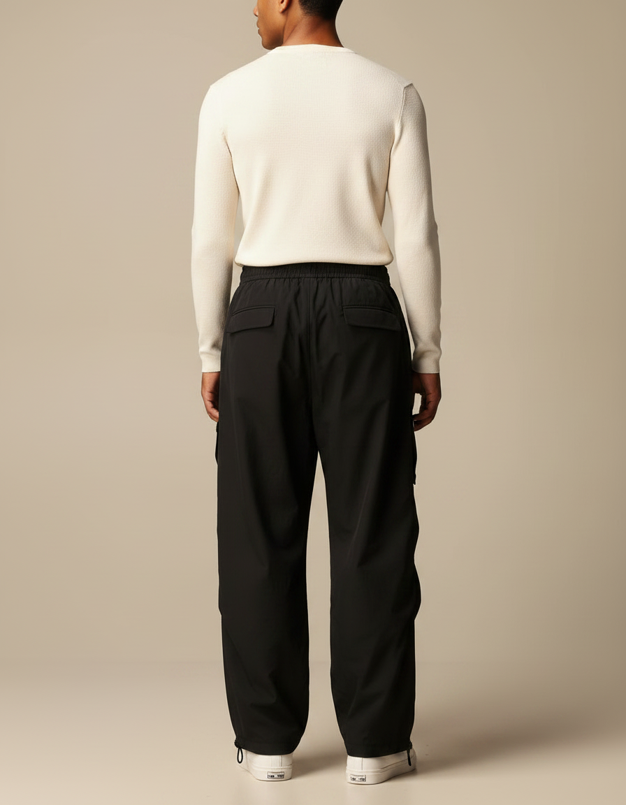 Pantalon Parachute Homme Noir Resserré Aux Chevilles Nylon Streetwear - Polyester - vue 2