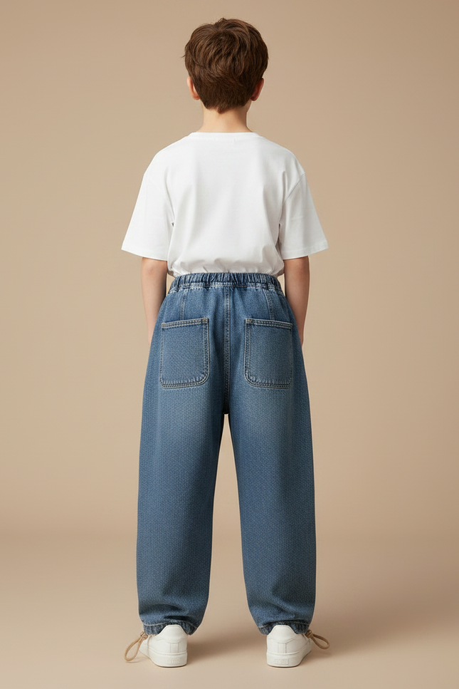 Pantalon Parachute Jean Ample Cargo Garçon Cordon - Bleu - vue 2