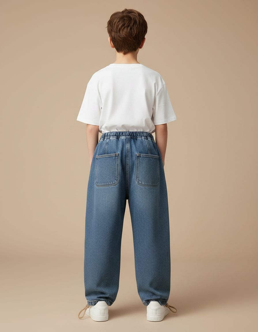 Pantalon Parachute Jean Ample Cargo Garçon Cordon - Bleu - vue 2