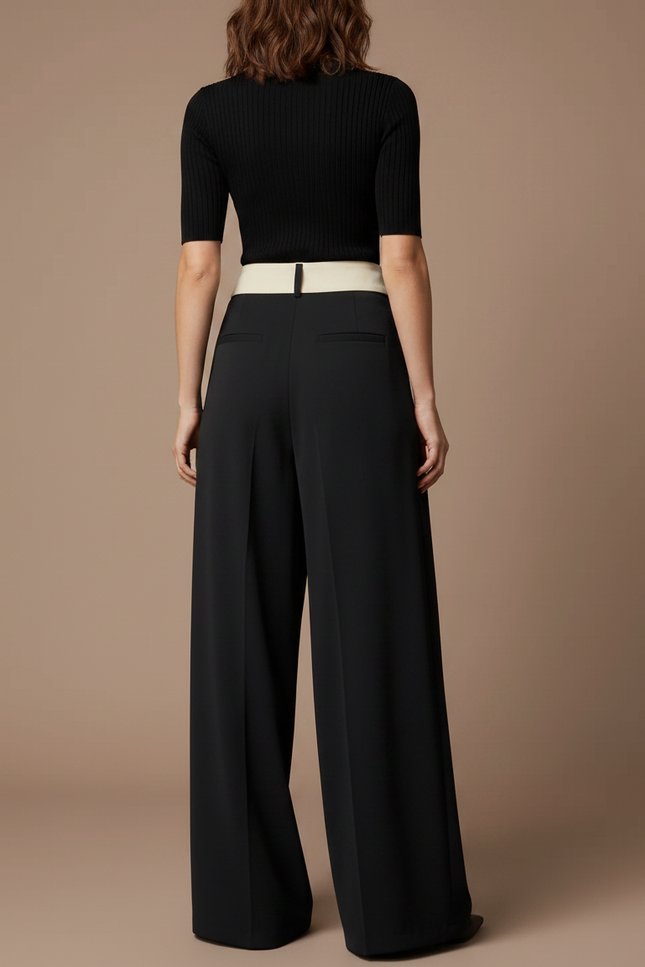 Pantalon Parachute Noir Fluide Taille Haute Élégant - Polyester - vue 2