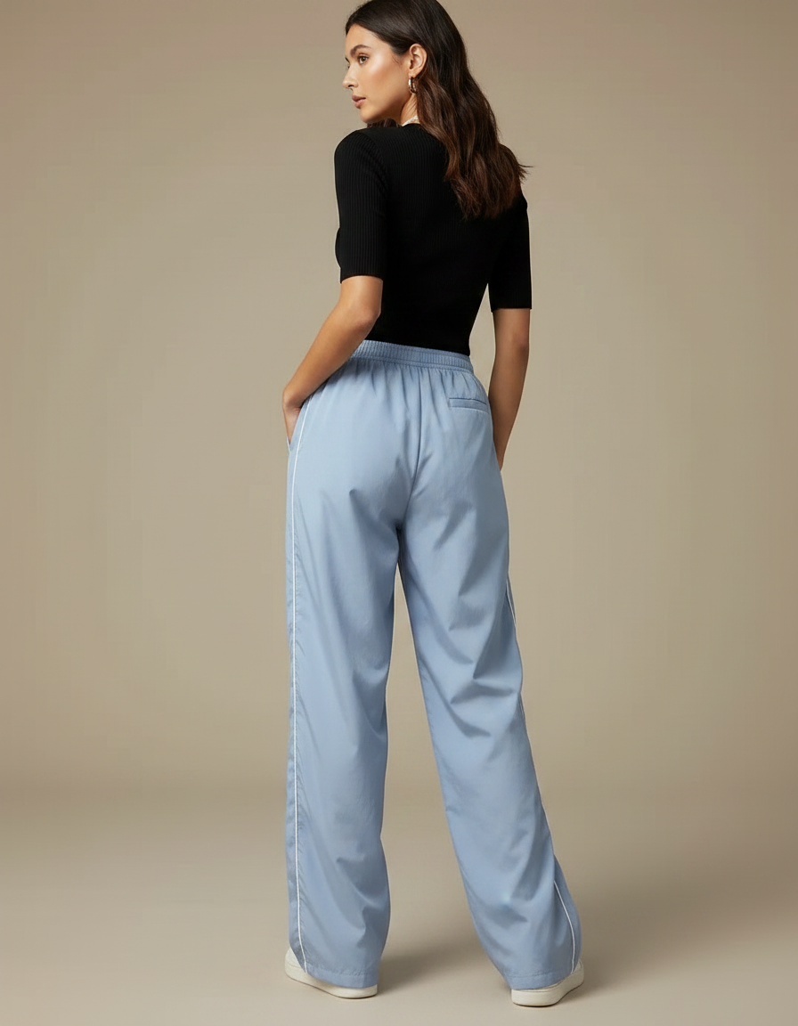 Pantalon Parachute Bleu Ciel Ample Rayures Blanches - Polyester - vue 2