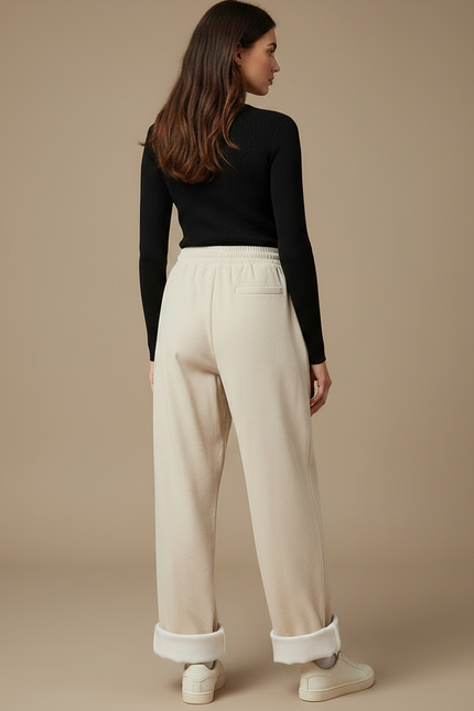 Pantalon Parachute Beige Côtelé Doublé Polaire Ample Femme - Cordé - vue 2