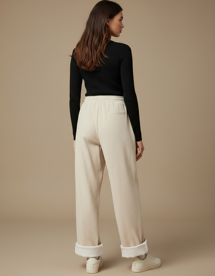 Pantalon Parachute Beige Côtelé Doublé Polaire Ample Femme - Cordé - vue 2