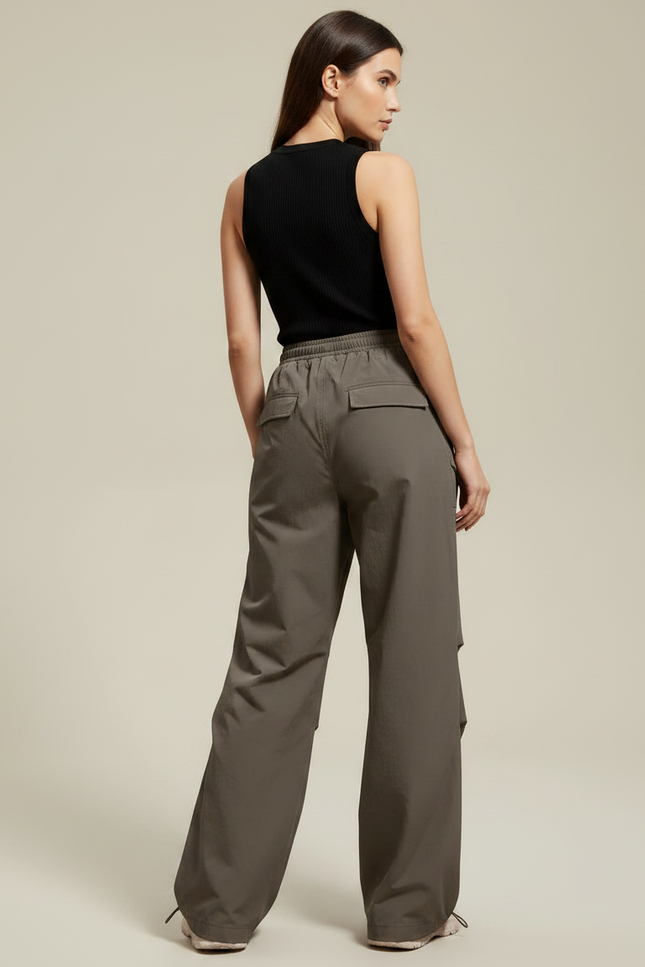 Pantalon Parachute Femme Kaki Baggy Nylon - Polyester - vue 2