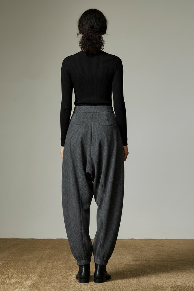 Pantalon Parachute Gris Ample Élastique Chic Décontracté - Maille - vue 2