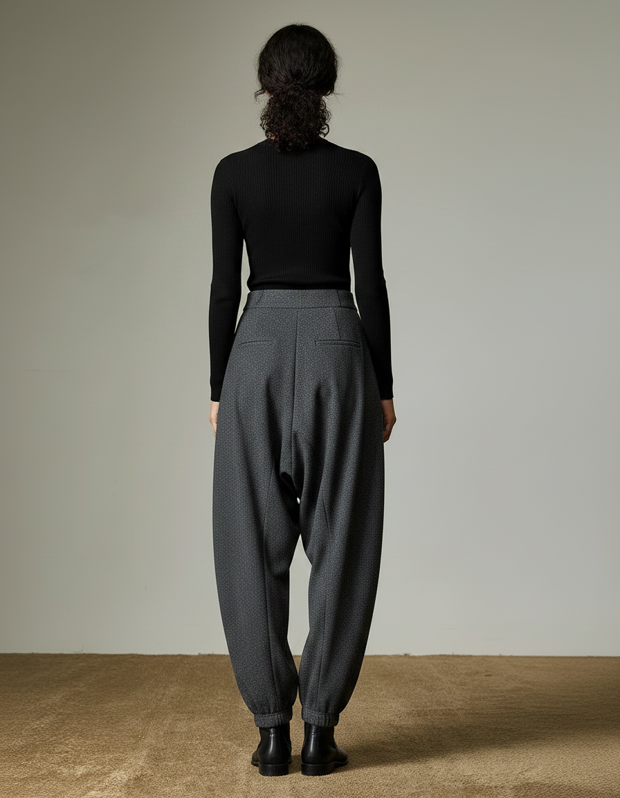 Pantalon Parachute Gris Ample Élastique Chic Décontracté - Maille - vue 2