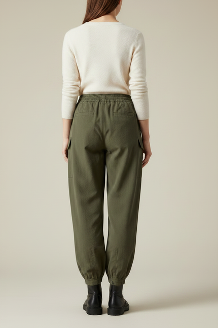 Pantalon Parachute Vert Kaki Ample Décontracté Élastique - Polyester - vue 2
