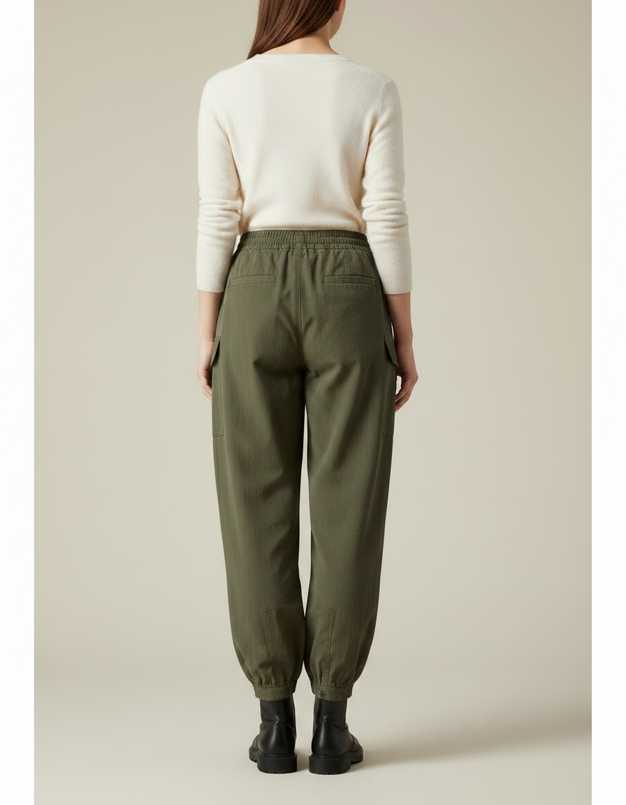 Pantalon Parachute Vert Kaki Ample Décontracté Élastique - Polyester - vue 2
