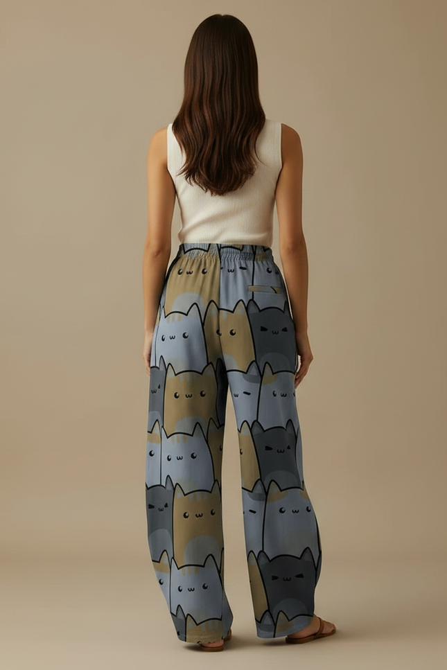 Pantalon Parachute Imprimé Chats Ample Décontracté Poches - Viscose - vue 2