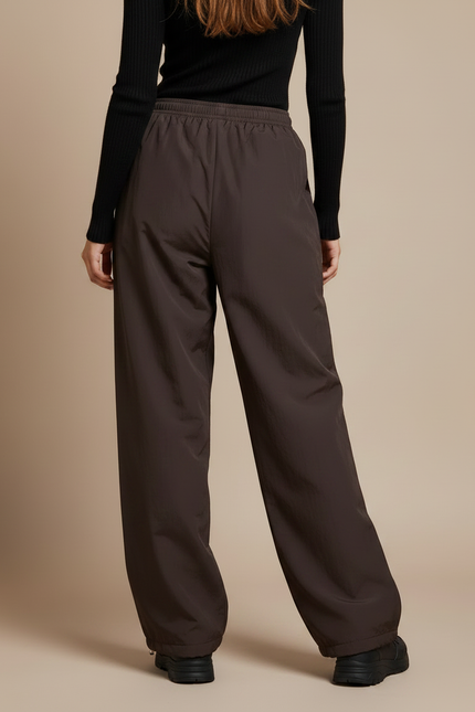 Pantalon Parachute Marron Ample Fluide Décontracté Rayures - Polyester - vue 2