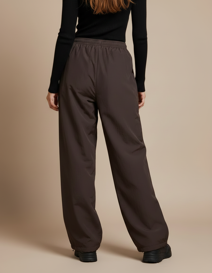 Pantalon Parachute Marron Ample Fluide Décontracté Rayures - Polyester - vue 2