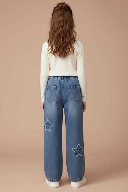 Pantalon Parachute Fille Baggy Toile - Bleu Jean - vue 2