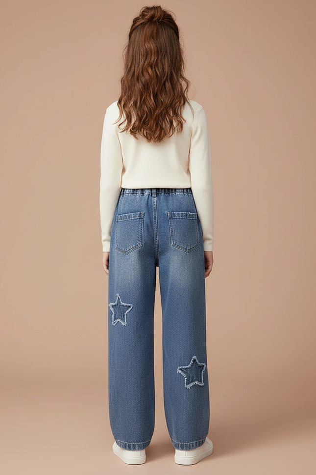 Pantalon Parachute Fille Baggy Toile - Bleu Jean - vue 2