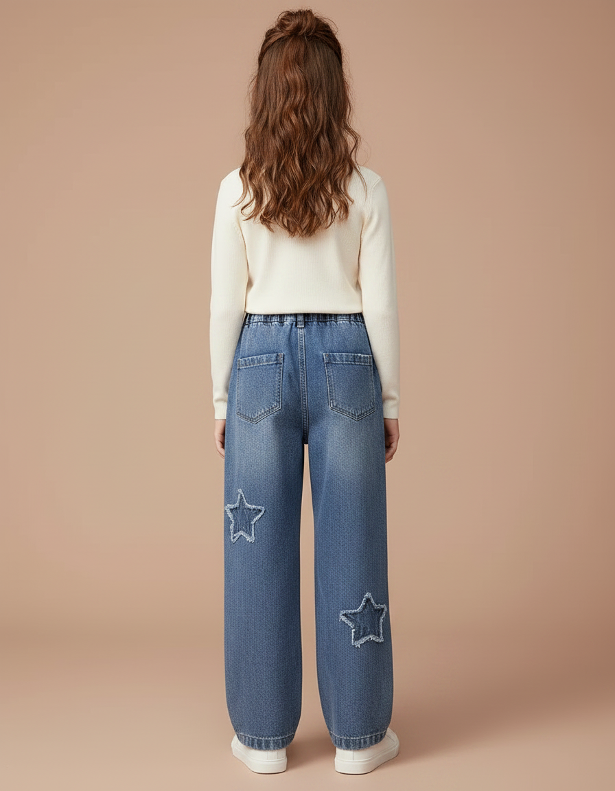 Pantalon Parachute Fille Baggy Toile - Bleu Jean - vue 2