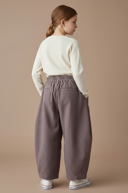 Pantalon Parachute Marron Ample Coton Enfant Casual - vue 2