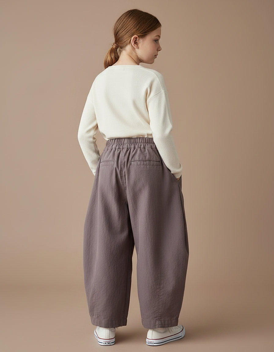 Pantalon Parachute Marron Ample Coton Enfant Casual - vue 2
