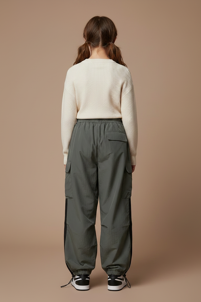 Pantalon Parachute Kaki Ample Cargo Confortable Fille - Polyester - vue 2