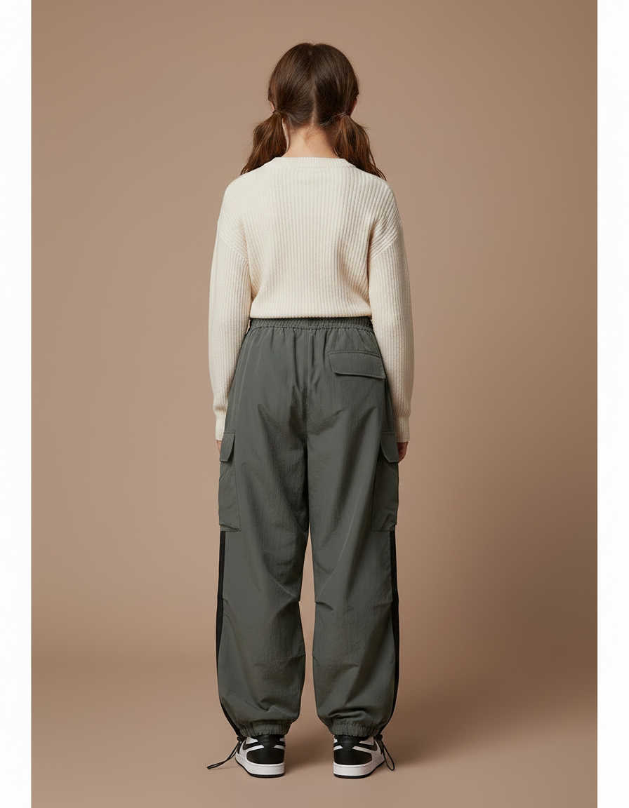 Pantalon Parachute Kaki Ample Cargo Confortable Fille - Polyester - vue 2