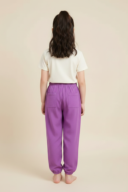 Pantalon Parachute Violet Fluide Coton Ample Enfant - vue 2