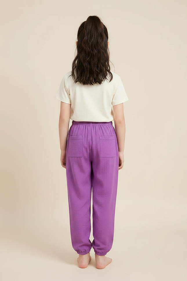 Pantalon Parachute Violet Fluide Coton Ample Enfant - vue 2