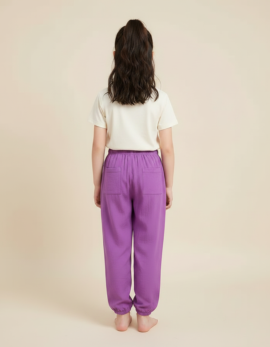Pantalon Parachute Violet Fluide Coton Ample Enfant - vue 2