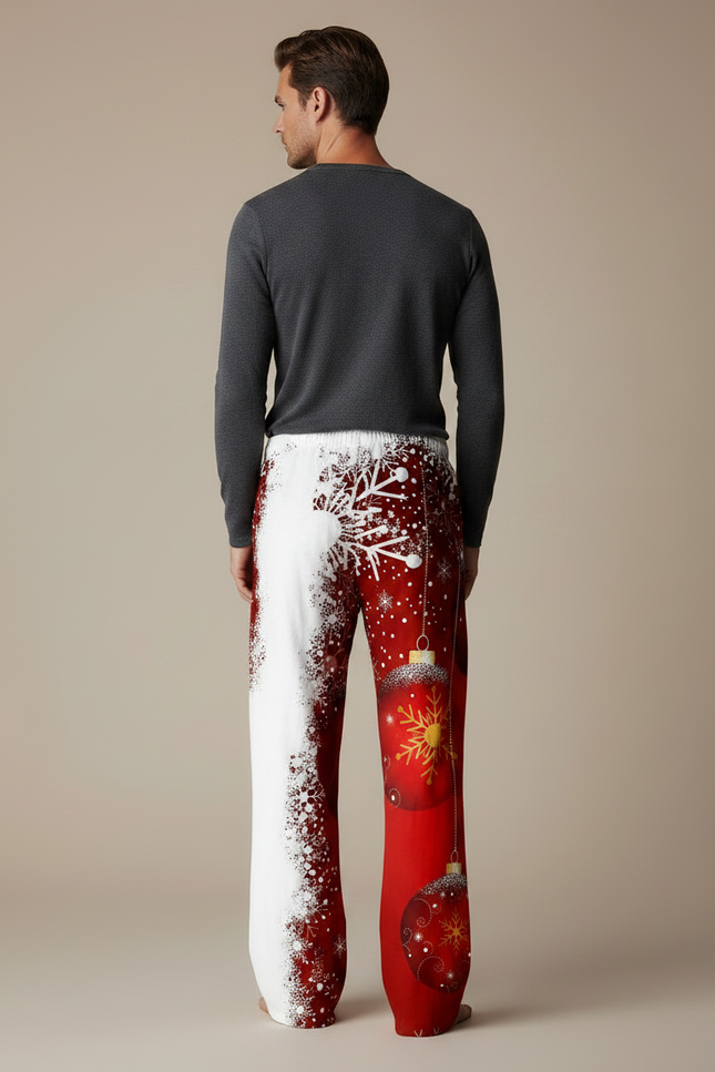 Pantalon Parachute Rouge Blanc Noël Flocons Ornements - Multicolore Polyester - vue 2