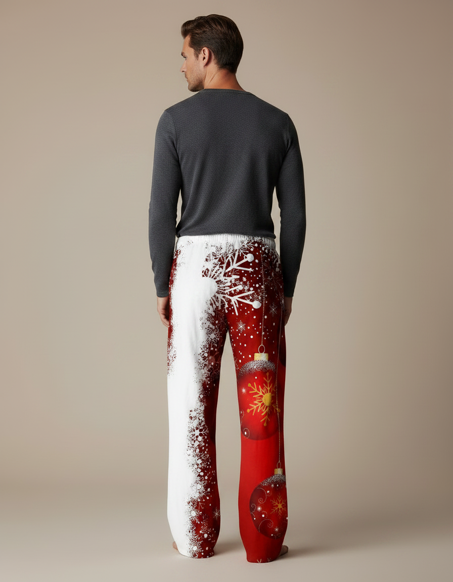 Pantalon Parachute Rouge Blanc Noël Flocons Ornements - Multicolore Polyester - vue 2