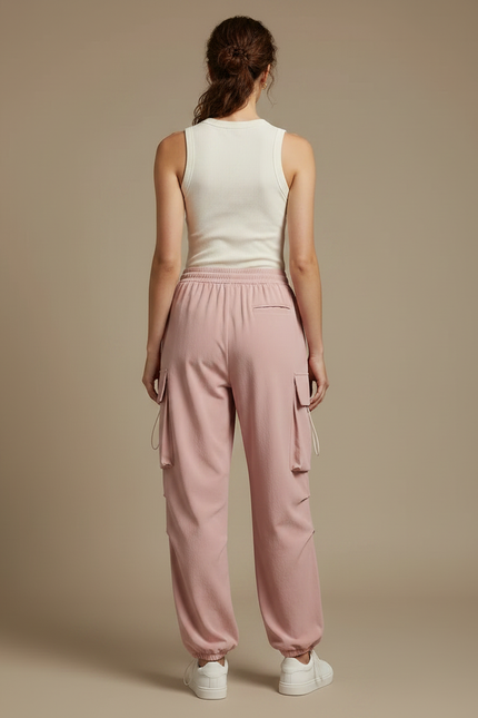 Pantalon Parachute Rose Cargo Ample Fluide Femme - Polyester - vue 2